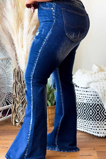 Blue Secluded Leopard Wash Plus Size Jeans